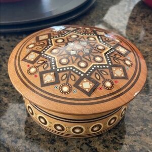 INLAID BOX, PEAR WOOD Decorative Wooden Box with Geometric Design